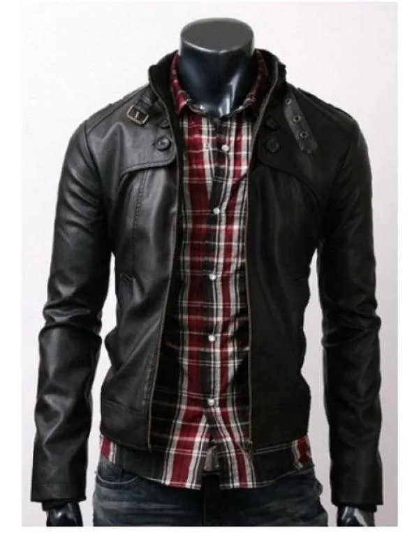 Button Pocket Slim Fit Black Rider Leather Jacket