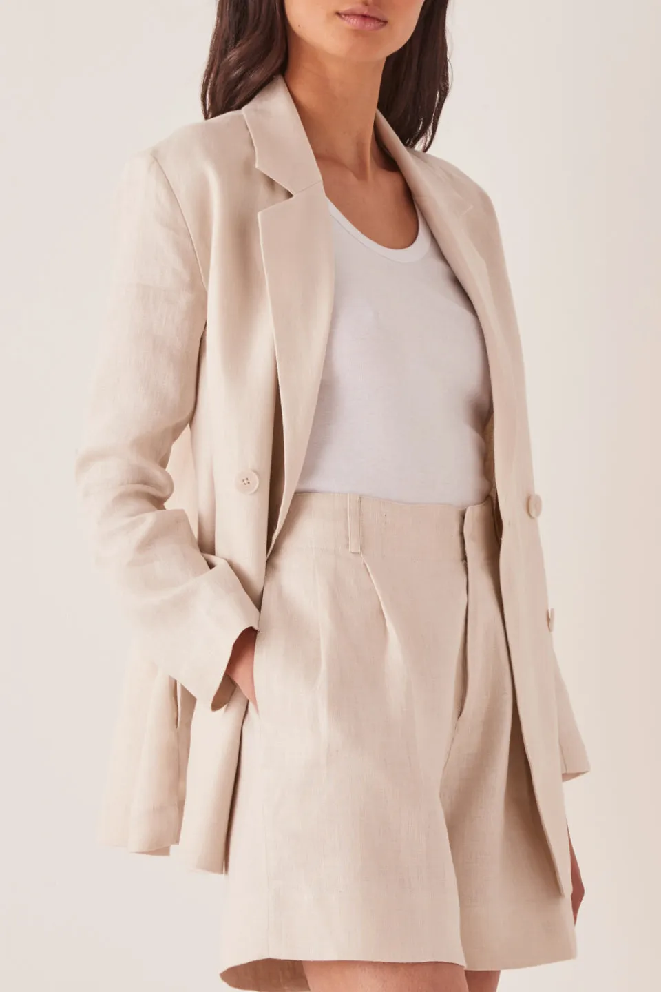 Double Breasted Linen Ivory Blazer