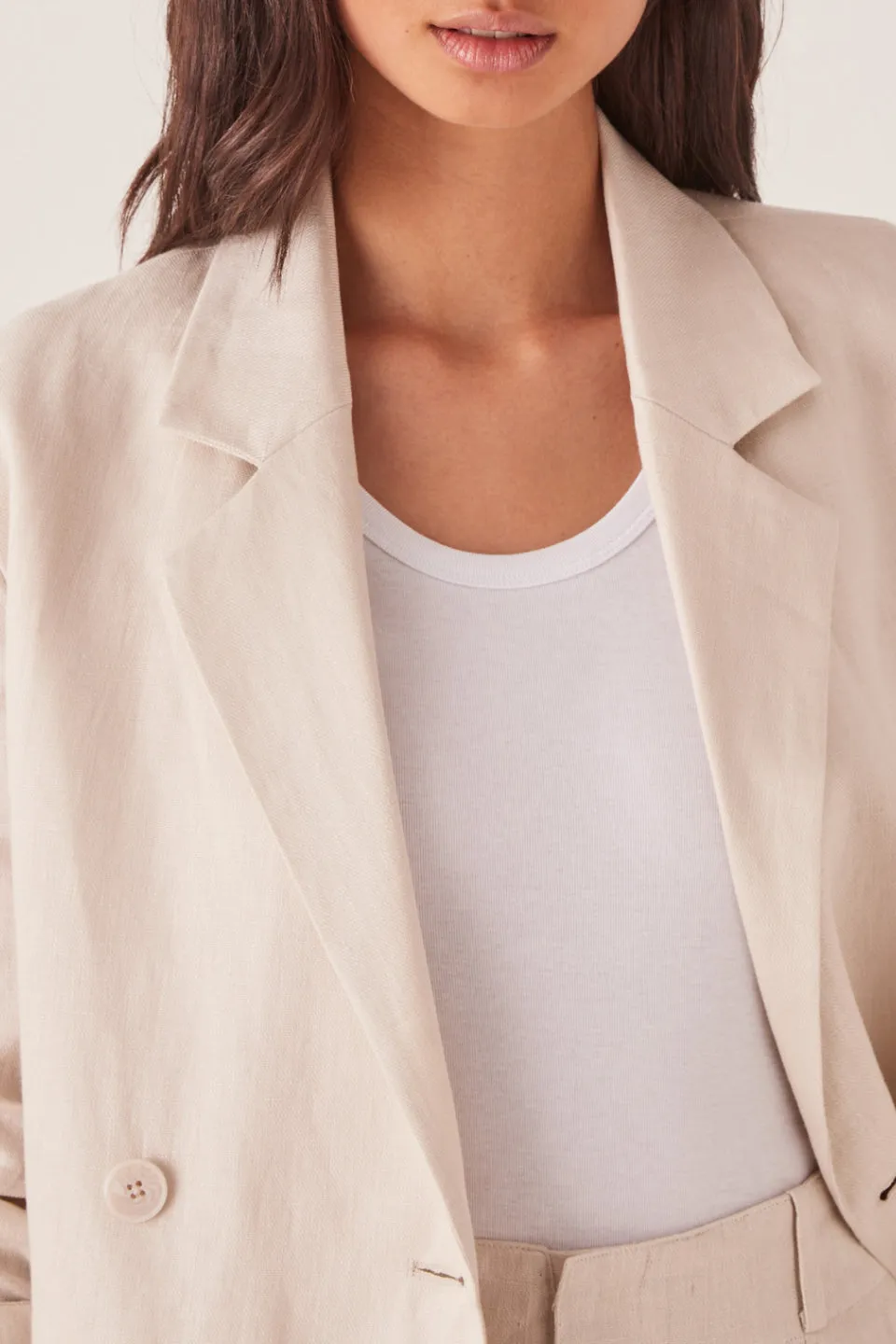 Double Breasted Linen Ivory Blazer