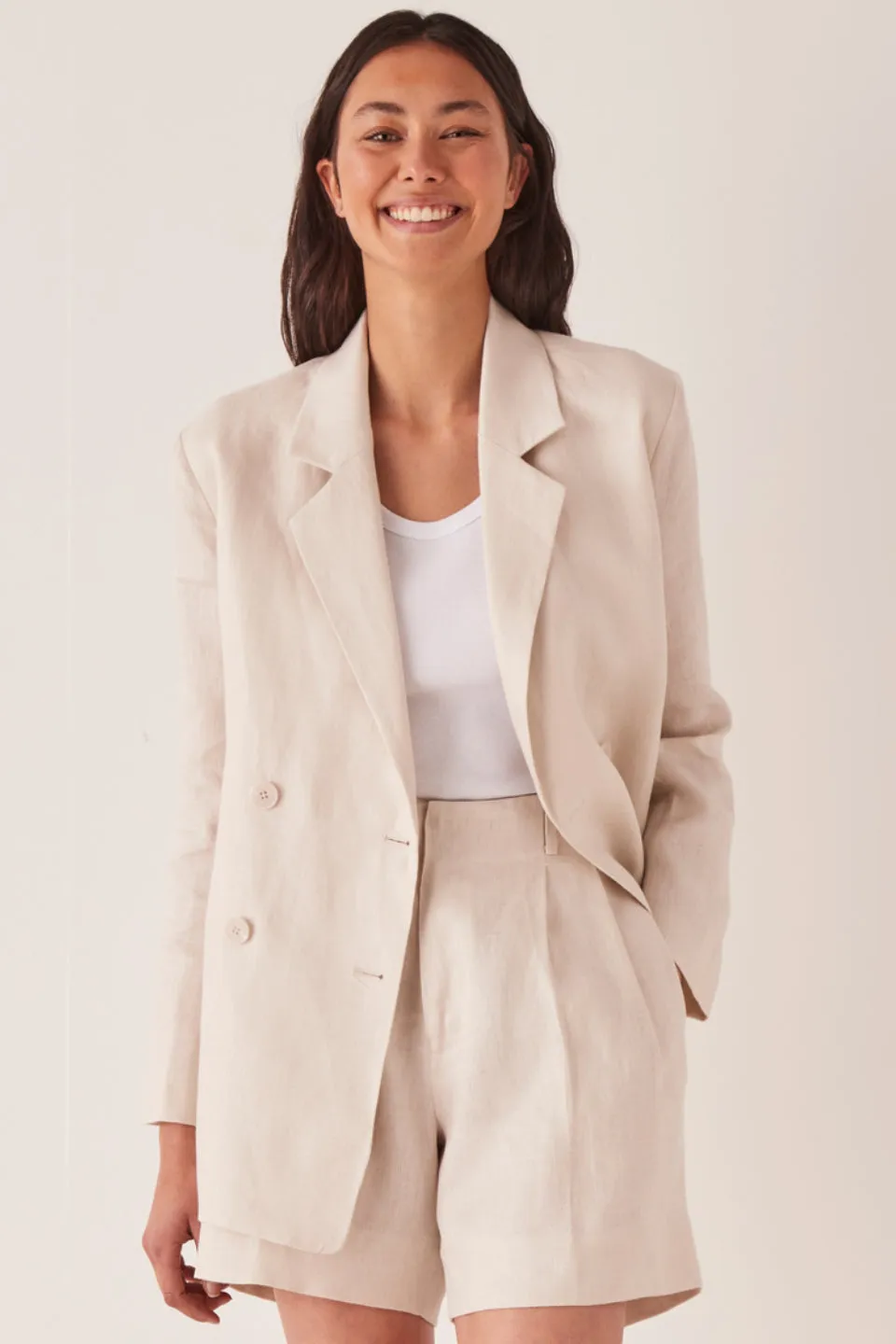 Double Breasted Linen Ivory Blazer