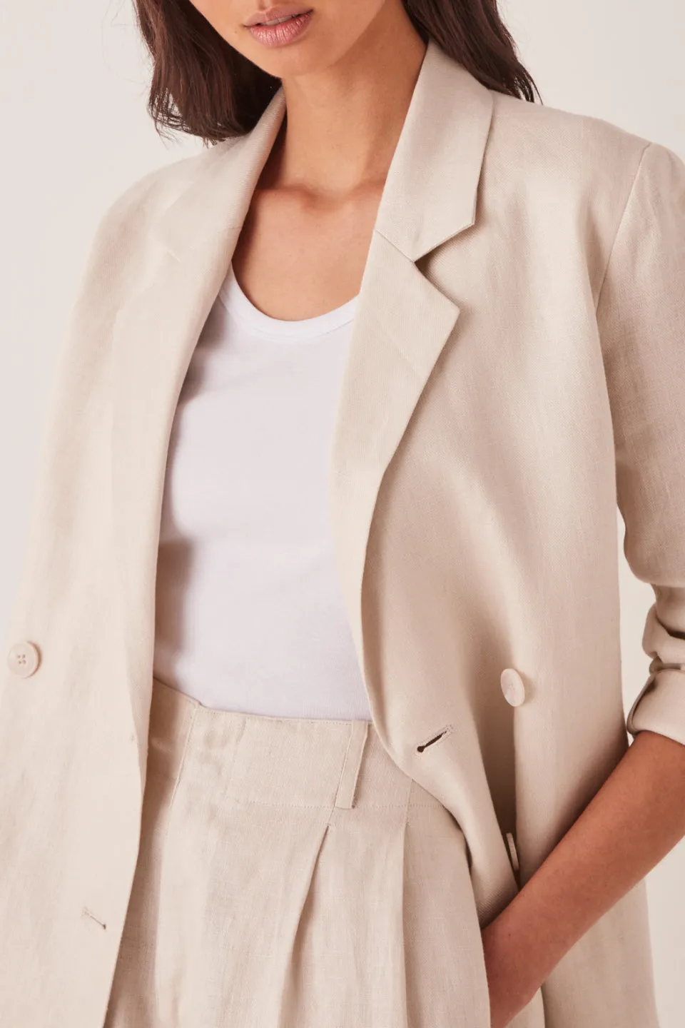 Double Breasted Linen Ivory Blazer