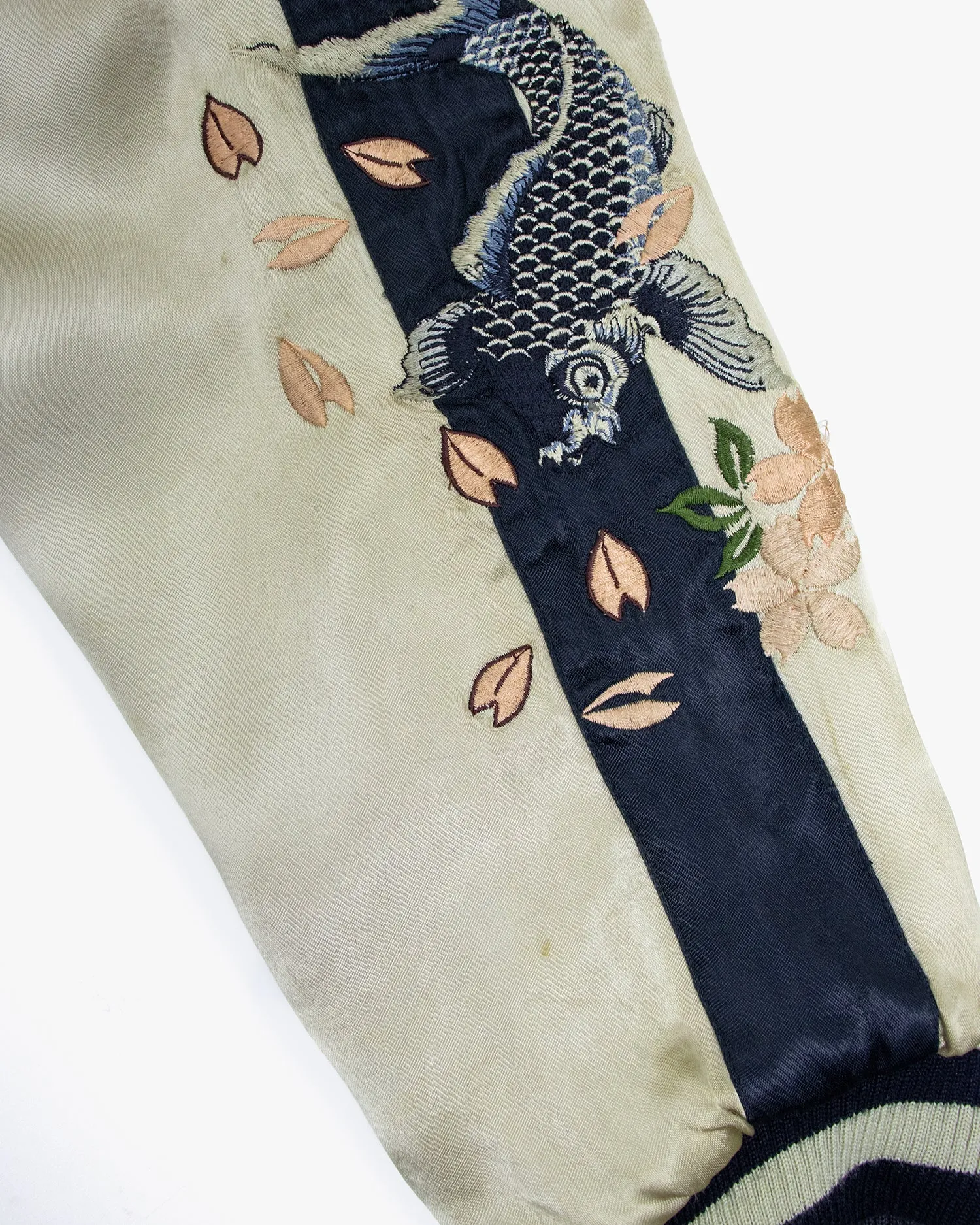 Japanese Repro Souvenir Jacket, Reversible, Black with Koi and Cherry Blossom Tree