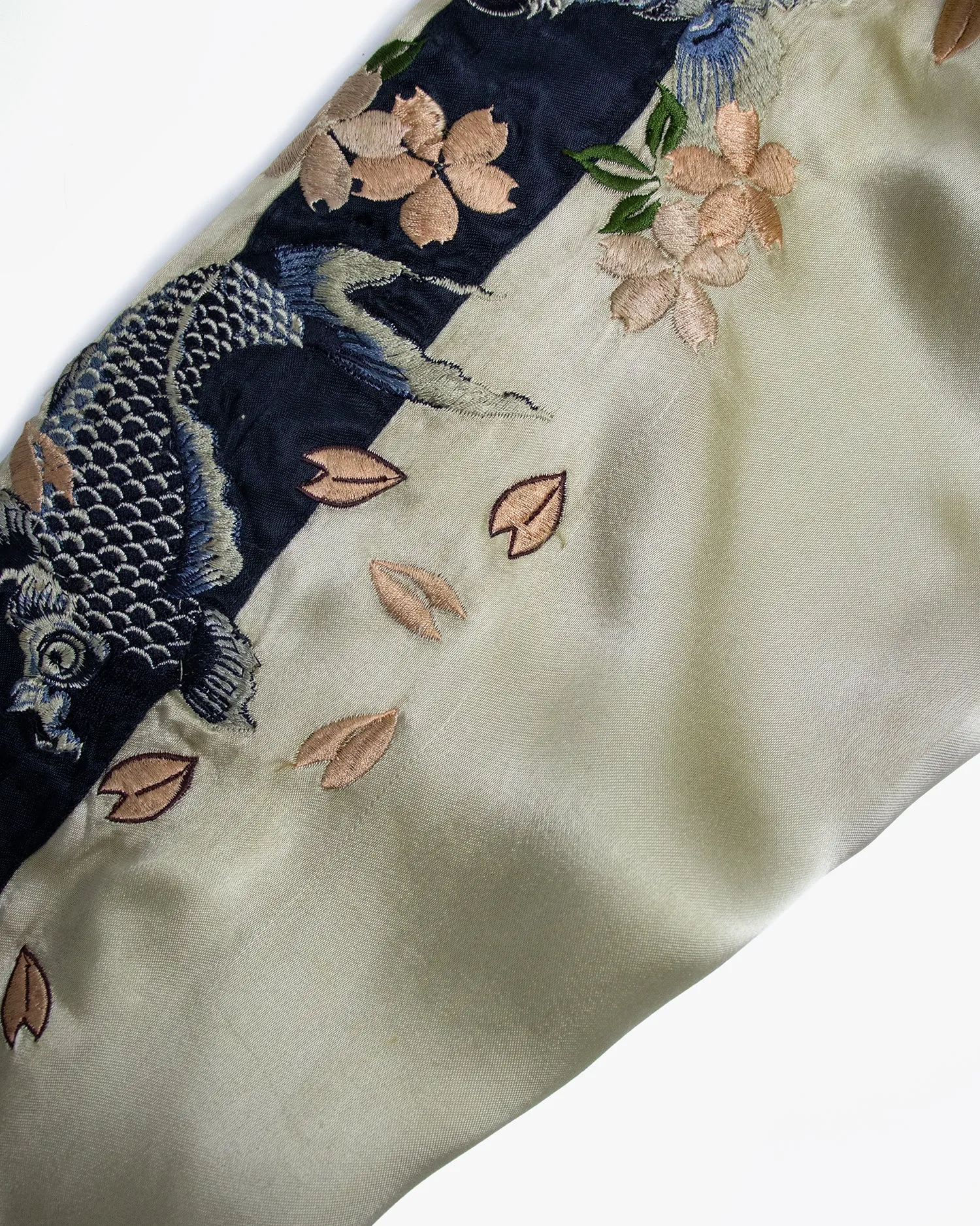 Japanese Repro Souvenir Jacket, Reversible, Black with Koi and Cherry Blossom Tree