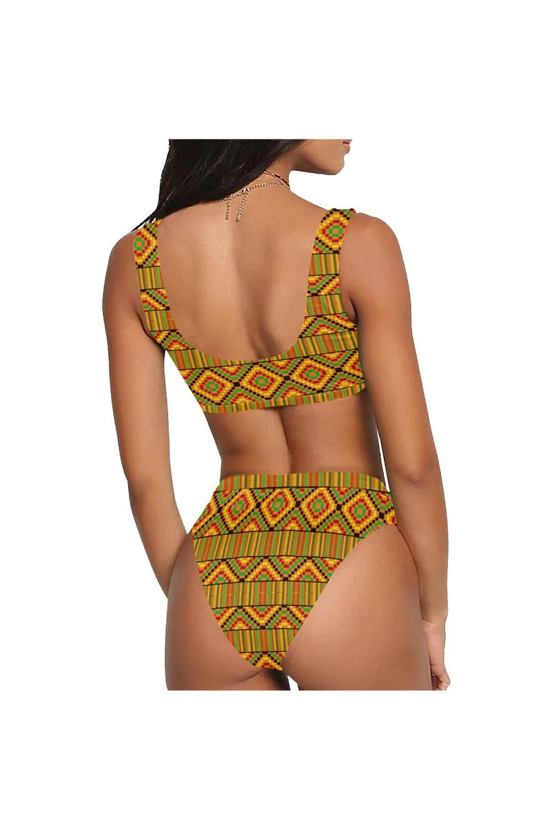 Kente Print Sport Top & High-Waist Bikini Swimsuit