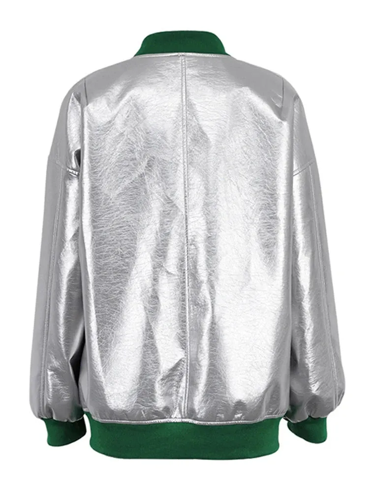 Pre Order:  Glossy Spliced Trims Zip-Up Collar